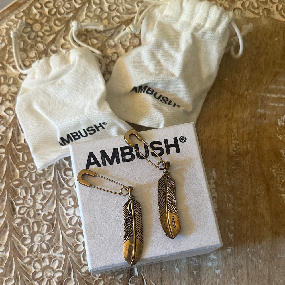 AMBUSH Gold Feather Earrings